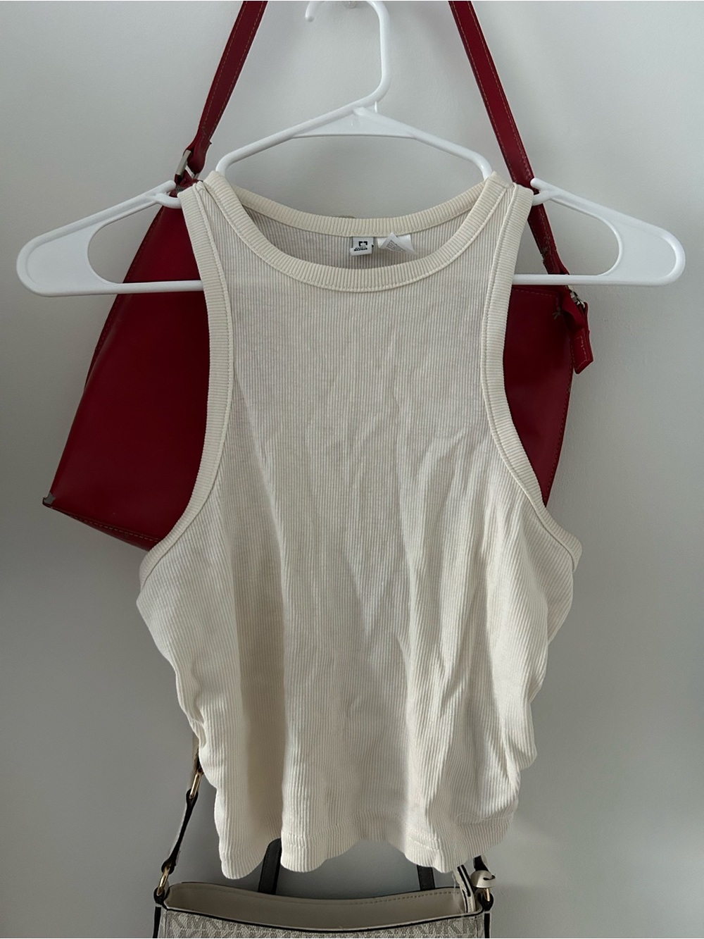 H&M Cream Ribbed High-Neck Tank Top